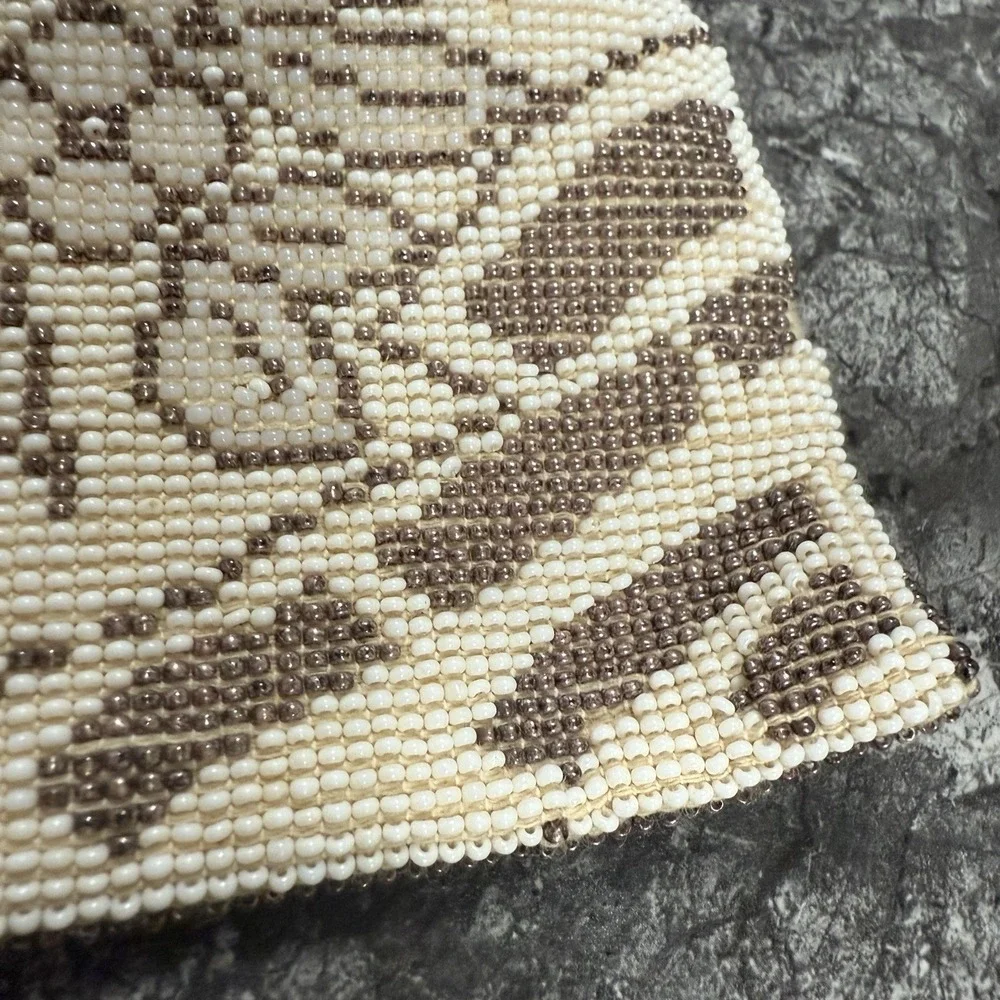 Antique Beaded Coin Purse Belt Purse Glass Beads Linen Lined‎ Czechoslovakia